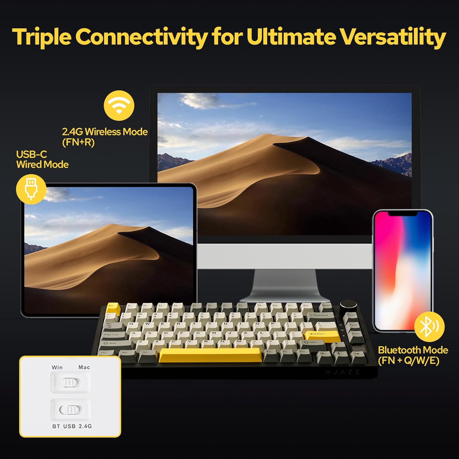 AJAZZ AK820 PRO Triple-Mode Wi - Gaming Keyboard Hot Swappable review and price